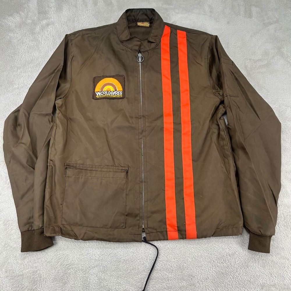 VTG The Great Lakes Jacket Worldparts Auto Parts Mechanic Racing Mens M Brown